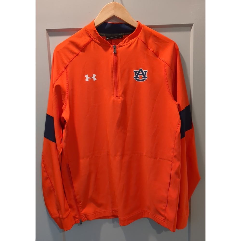 Auburn‎ Tigers Mens Orange Embroidered Quarter Zip Pullover w/Pockets Size Small